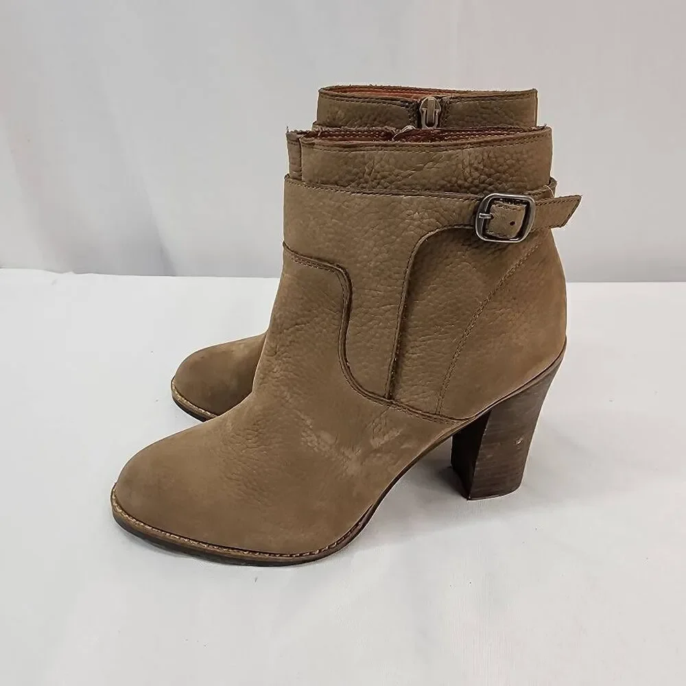 Lucky Brand Womens Size 7.5 M Brown Mink Leather Zip Buckle Ankle Fashion Boots